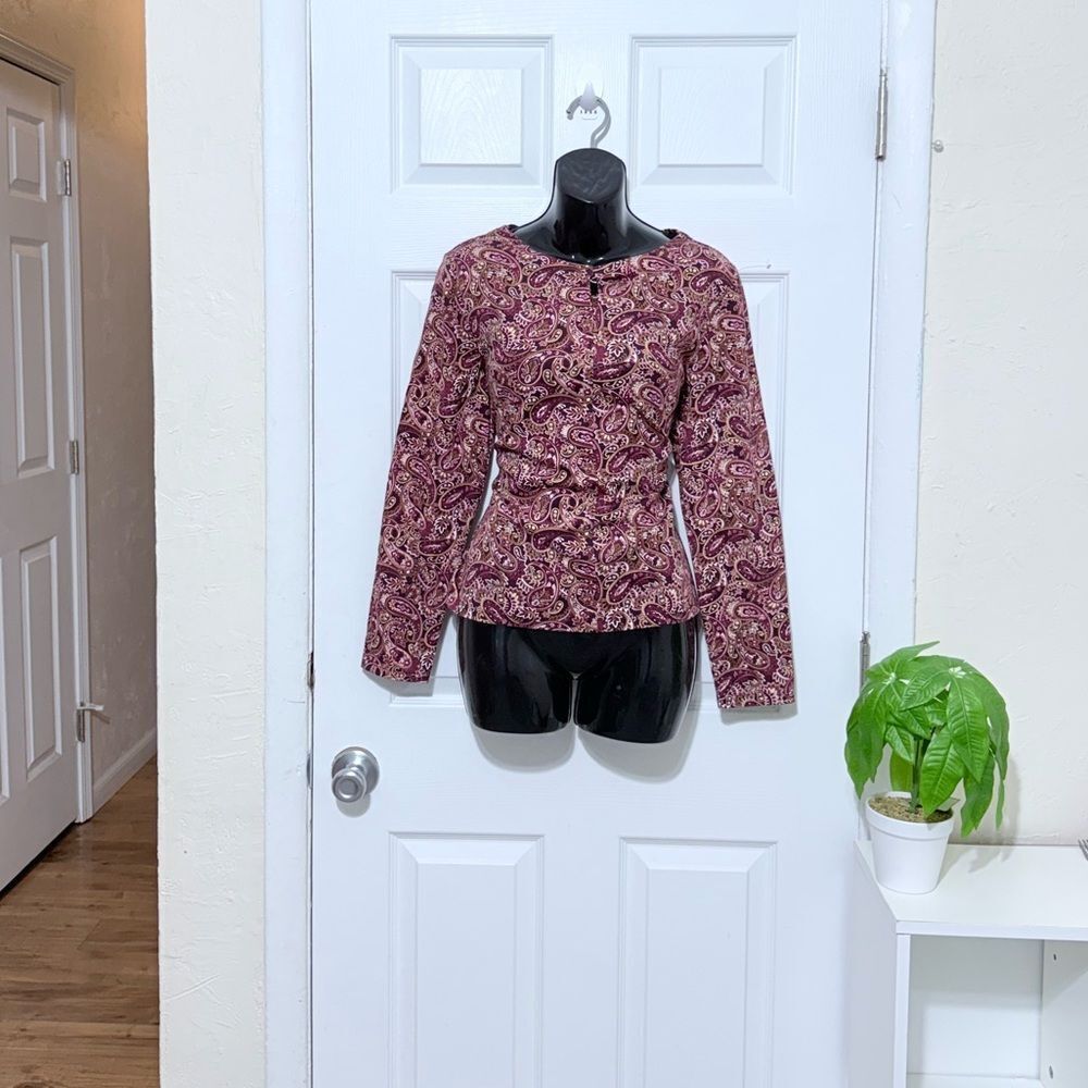 Talbots Burgundy classic paisley printed top Size M